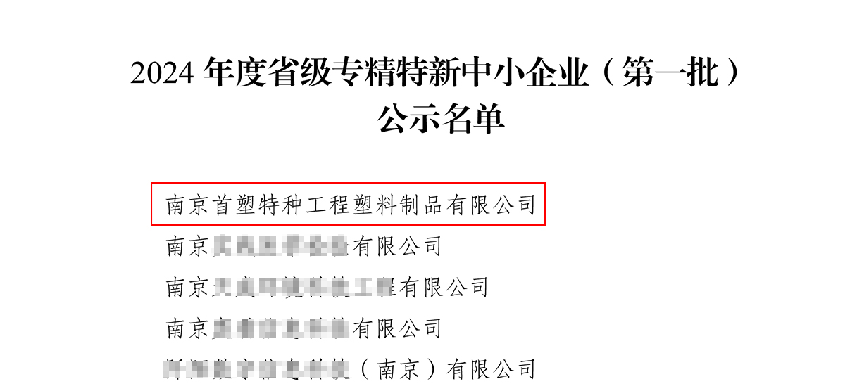 南京首塑成功獲評“江蘇省2024年度專(zhuān)精特新中小企業(yè)”